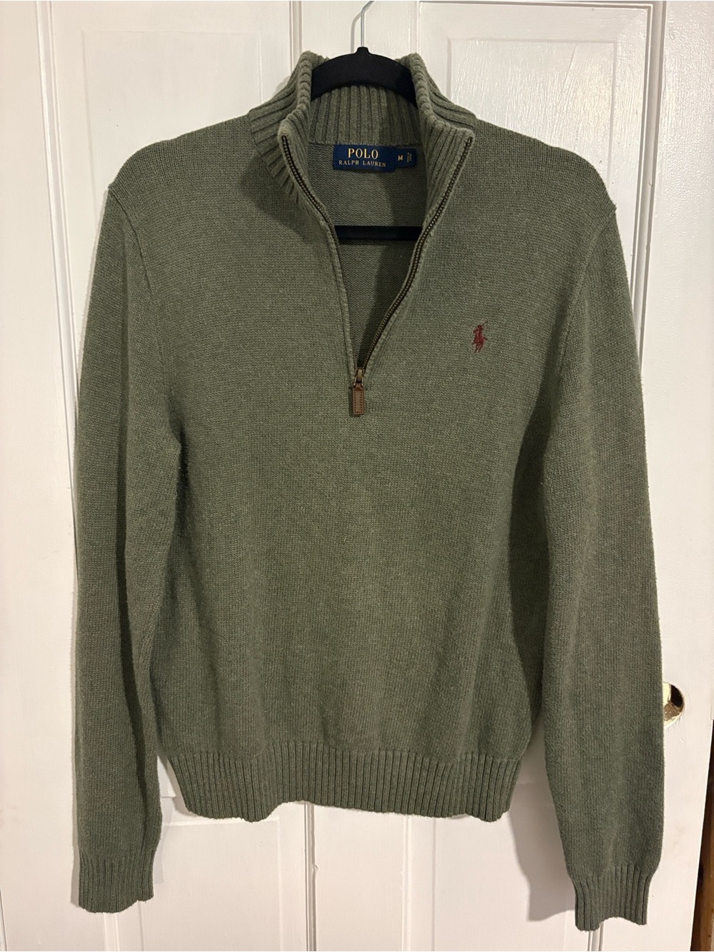 Polo Ralph Lauren Olive Green Quarter Zip Sweater Men’s Medium Preppy Classic